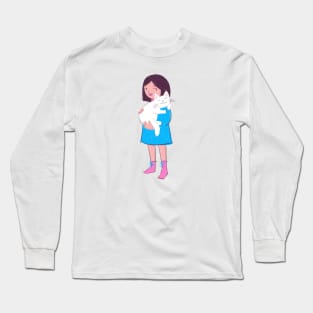 Cute little girl and her big white cat Long Sleeve T-Shirt